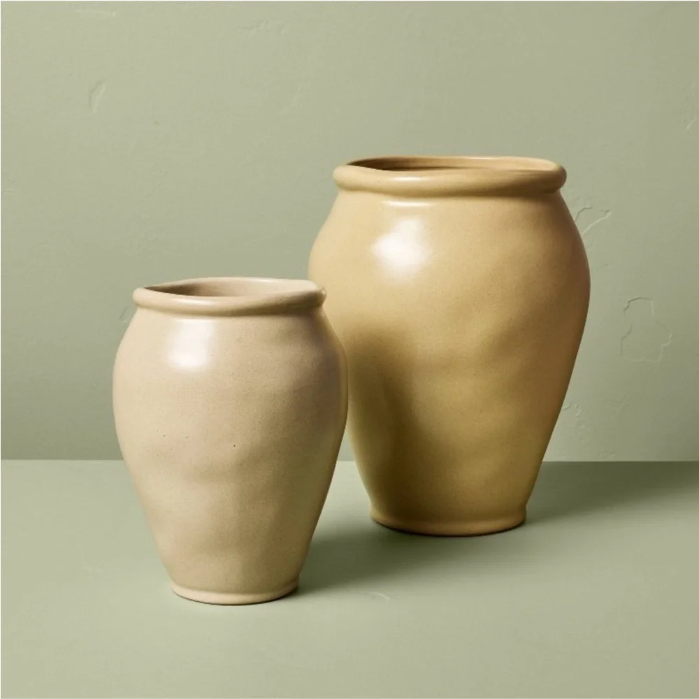 HEARTH & HAND NWT smooth ceramic urn vase vase -tan -10”